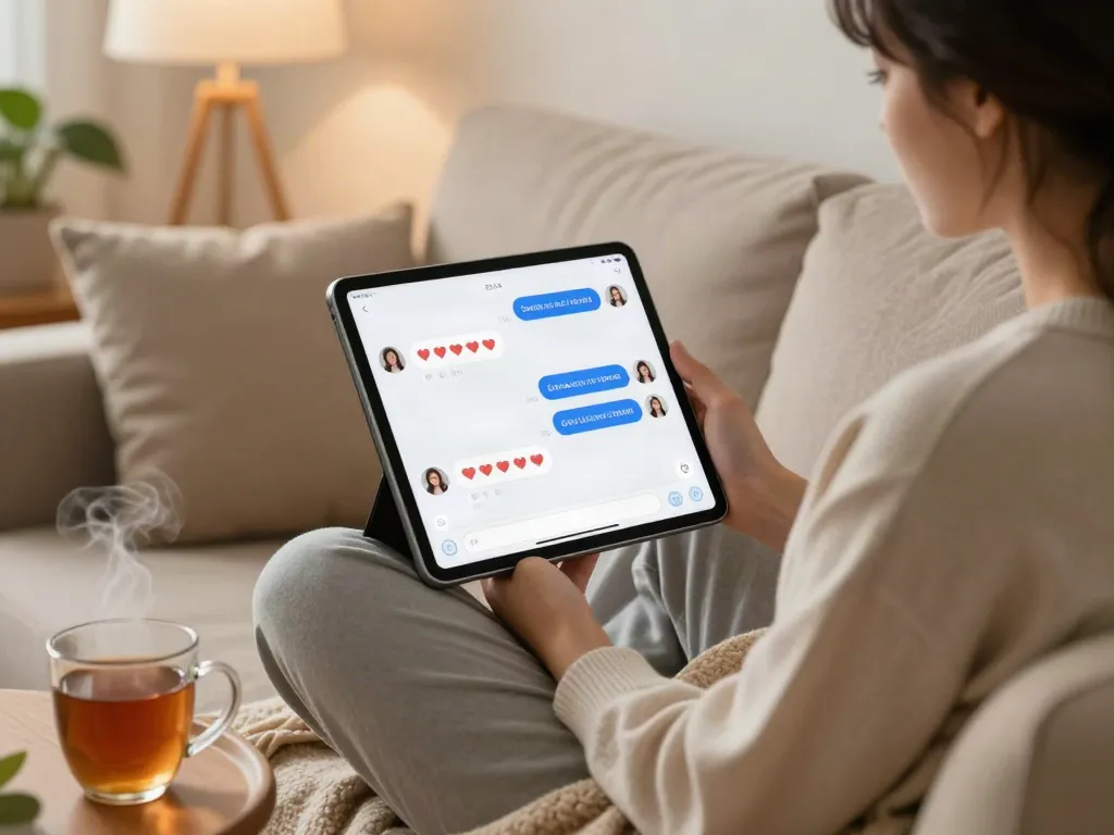 Engaged user interacting with the AI chat application https://companion.crushon.ai/ai-sex-chat/ in a cozy home setting.
